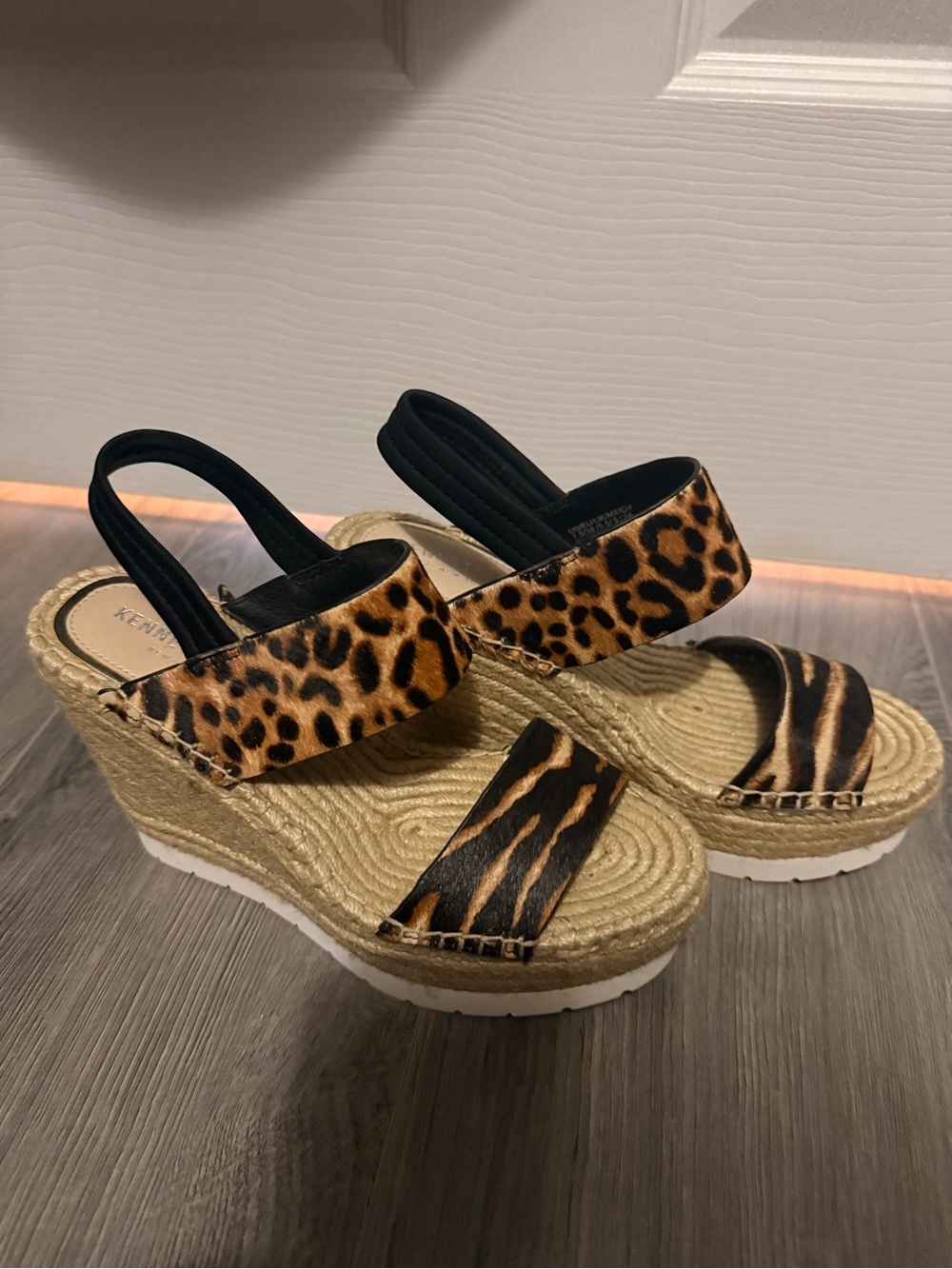 Kenneth Cole Leopard & Tiger Print Espadrille Wedges - Brown & Black